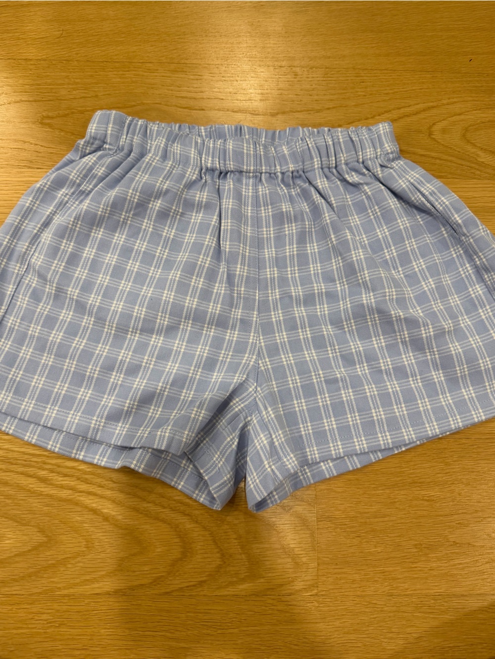 Brandy Melville White Blue Plaid Women’s Elastic-Waist Shorts w Pockets - NWOT